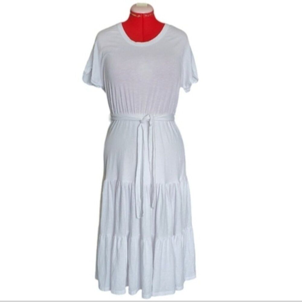Sundry Tiered Belted White Maxi Dress Size (3) Large